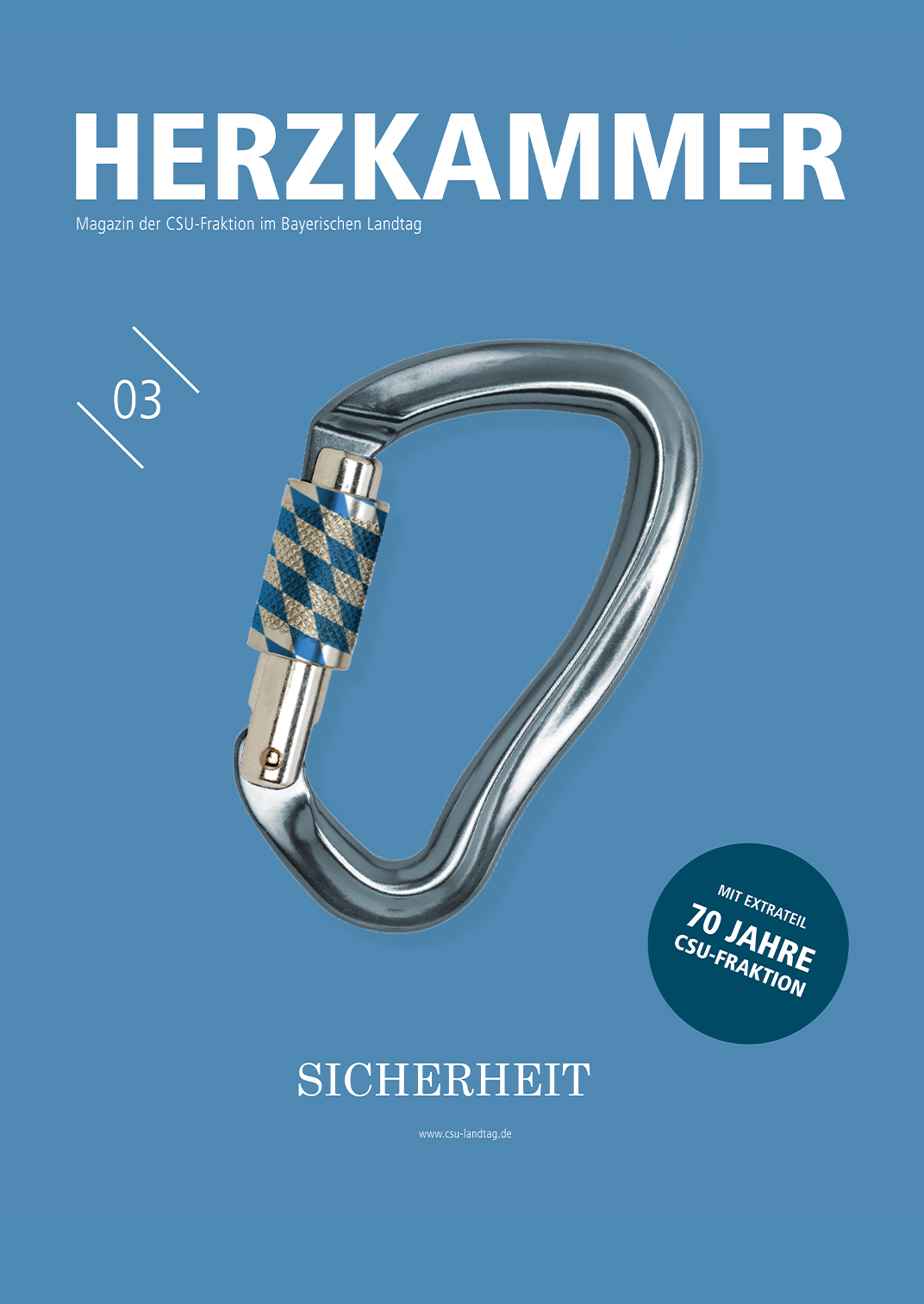 Cover der 3. Ausgabe  - Thema Sicherheit - ein geschlossener Schraub-Karabinerhaken 