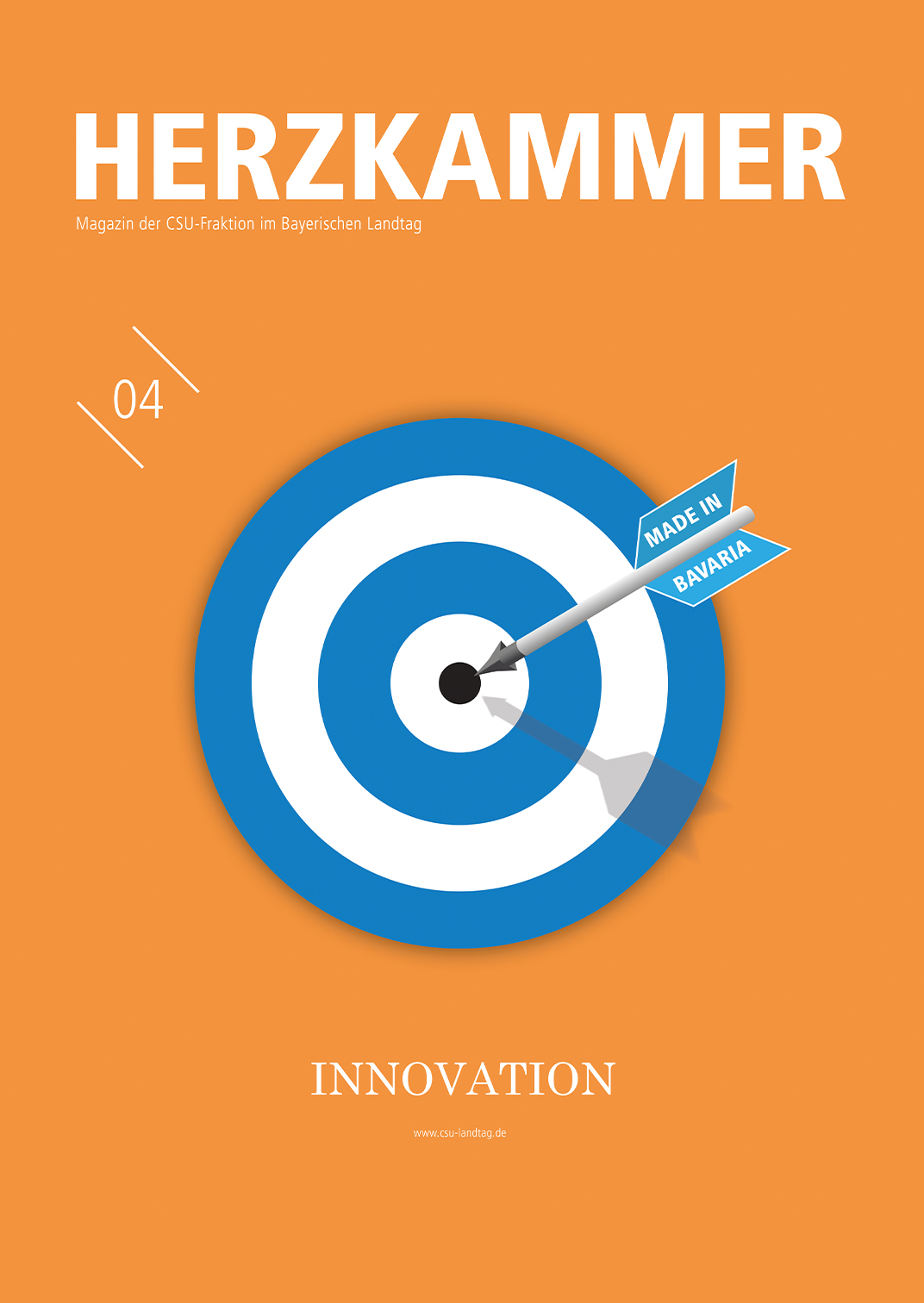 Cover der 4. Ausgabe - Thema Innovation - Dartpfeil trifft ins Schwarze einer Zielscheibe.